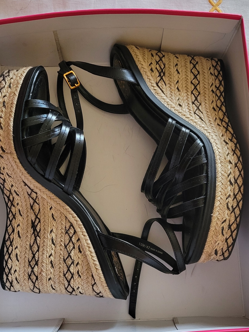 Black Espadrille Wedge Sandals - Women's Strappy Ankle Strap